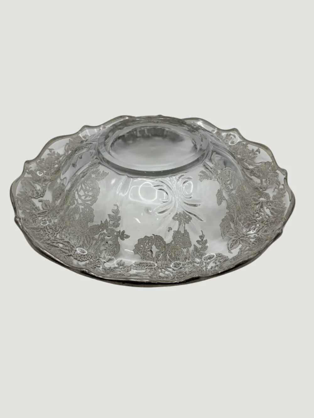 VTG Fostoria Baroque Silver Overlay Glass Bowl 12